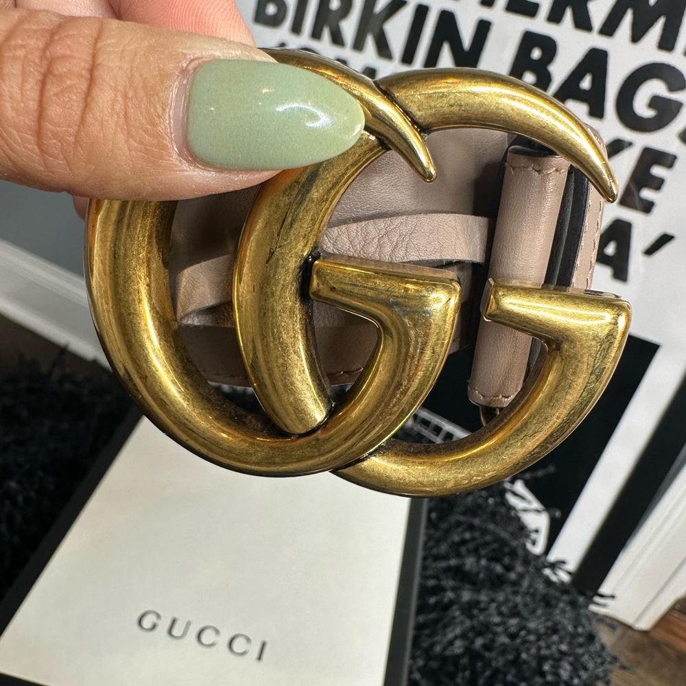 Gucci Marmont GG Logo Belt in Porcelain Rose Size 90